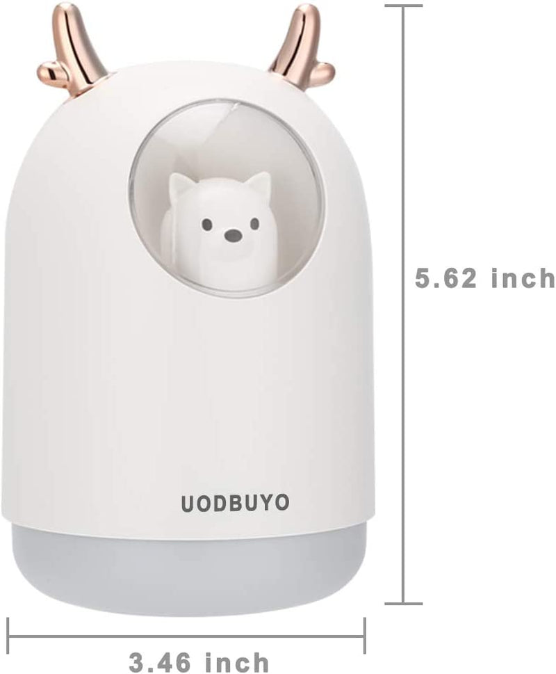Portable Cool Mist Humidifier - 300Ml USB Mini Air Humidifier with 10 Pcs Humidifier Sticks, 7 Color Night Light Room Humidifier for Bedroom Office Desk,Car,Travel (White)
