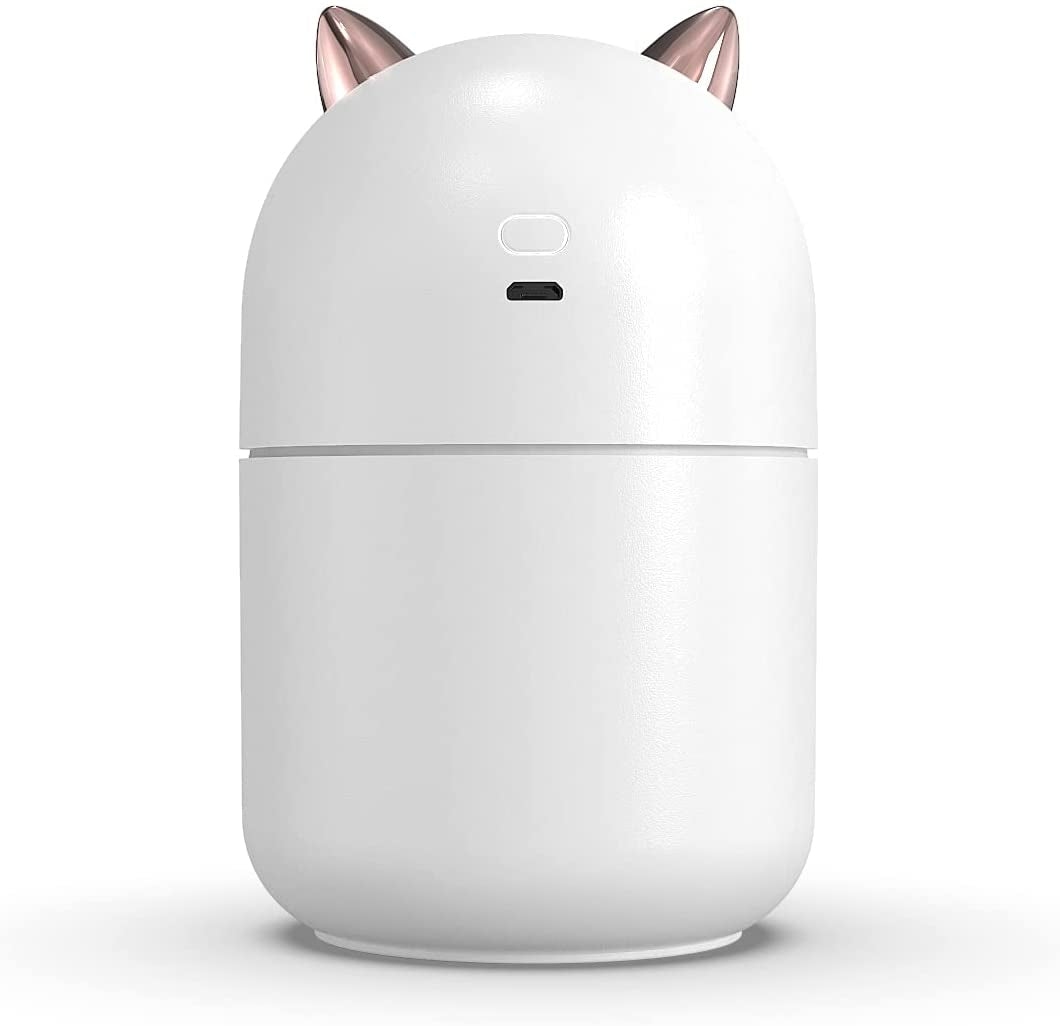 Portable Small Humidifier, 300Ml Mini Cool Mist Humidifier with Night Light, USB Personal Humidifier Auto Shut-Off, Ultra-Quiet, 2 Spray Modes, Suitable for Home Office Travel