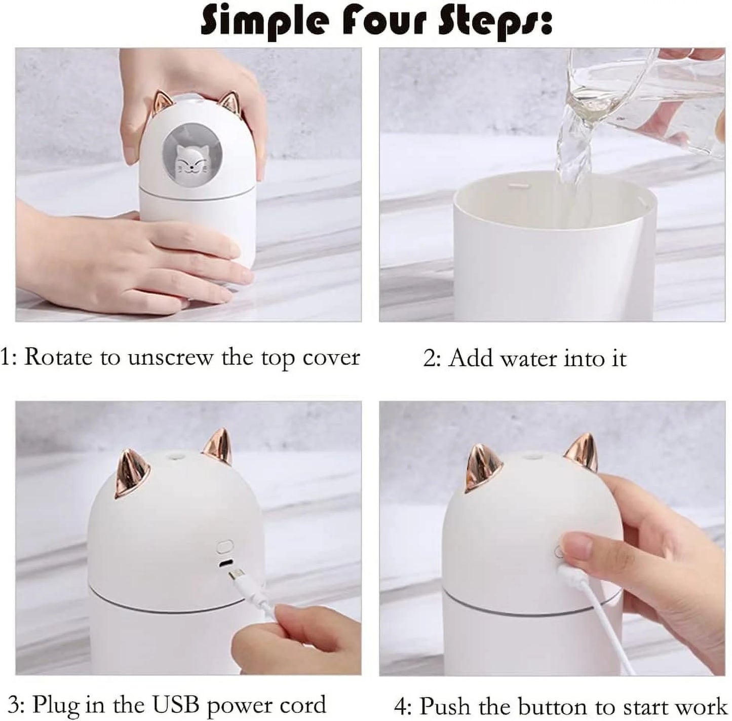 Portable Small Humidifier, 300Ml Mini Cool Mist Humidifier with Night Light, USB Personal Humidifier Auto Shut-Off, Ultra-Quiet, 2 Spray Modes, Suitable for Home Office Travel