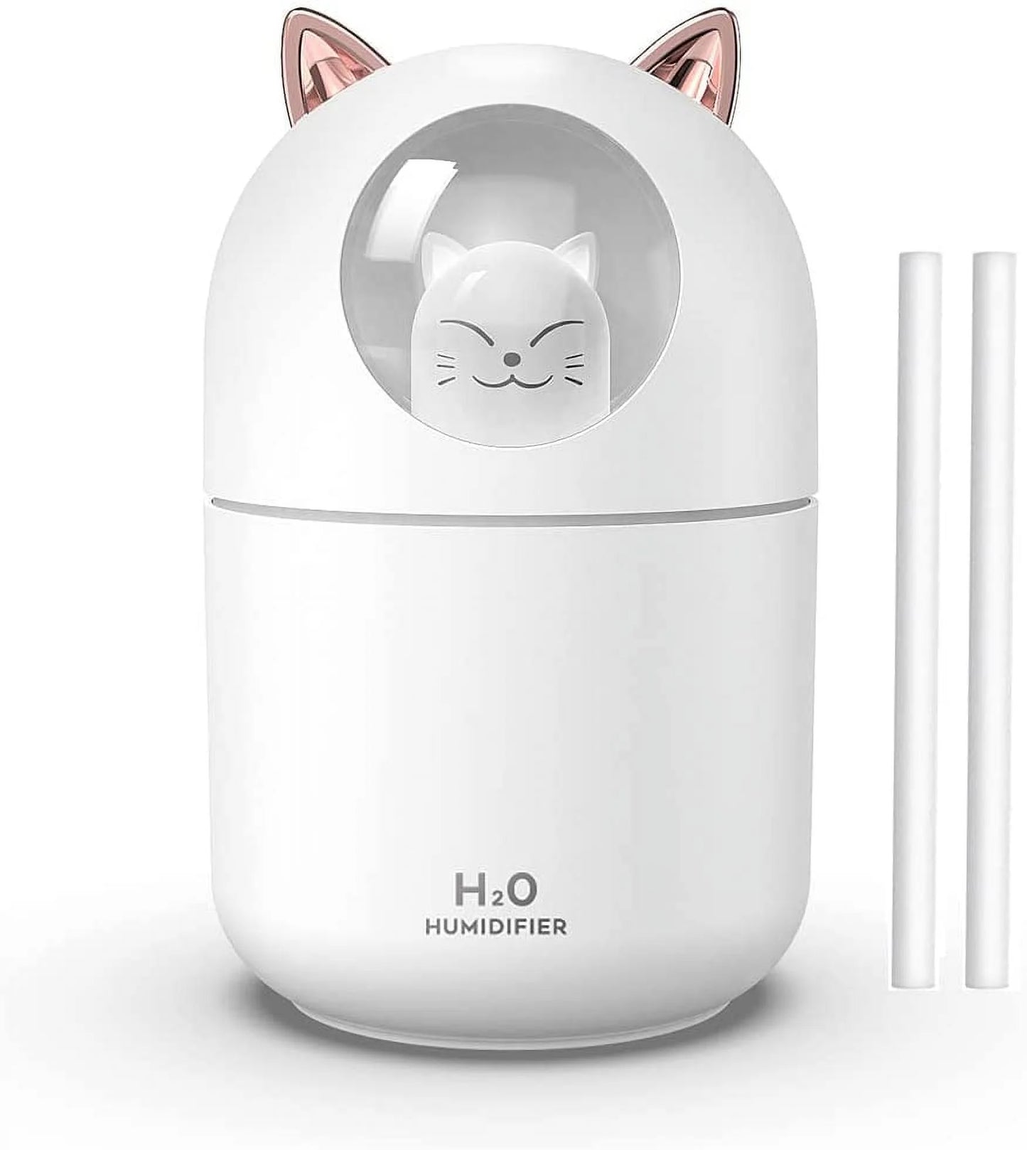 Portable Small Humidifier, 300Ml Mini Cool Mist Humidifier with Night Light, USB Personal Humidifier Auto Shut-Off, Ultra-Quiet, 2 Spray Modes, Suitable for Home Office Travel
