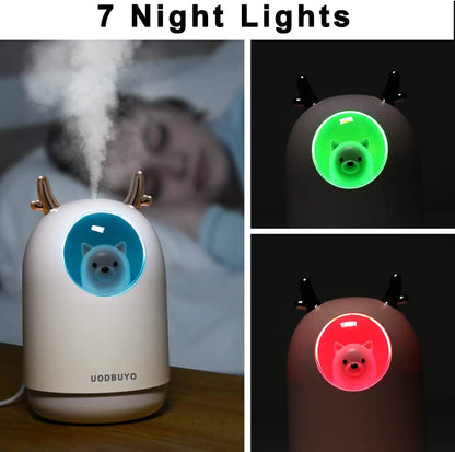 Portable Cool Mist Humidifier - 300Ml USB Mini Air Humidifier with 10 Pcs Humidifier Sticks, 7 Color Night Light Room Humidifier for Bedroom Office Desk,Car,Travel (White)