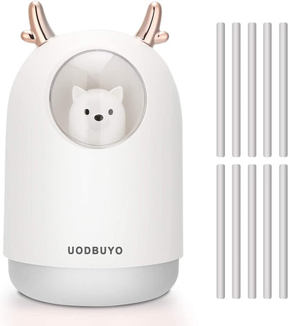 Portable Cool Mist Humidifier - 300Ml USB Mini Air Humidifier with 10 Pcs Humidifier Sticks, 7 Color Night Light Room Humidifier for Bedroom Office Desk,Car,Travel (White)